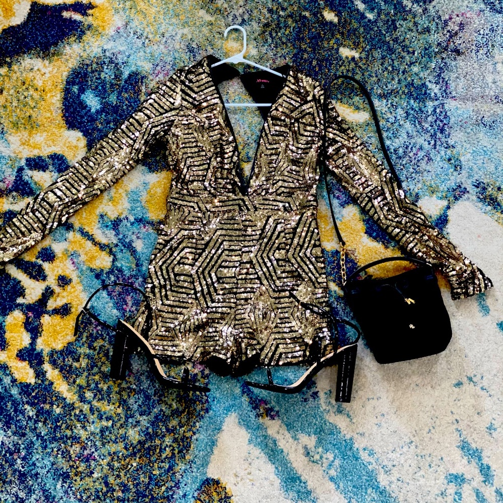 Black and Gold Sequin Romper